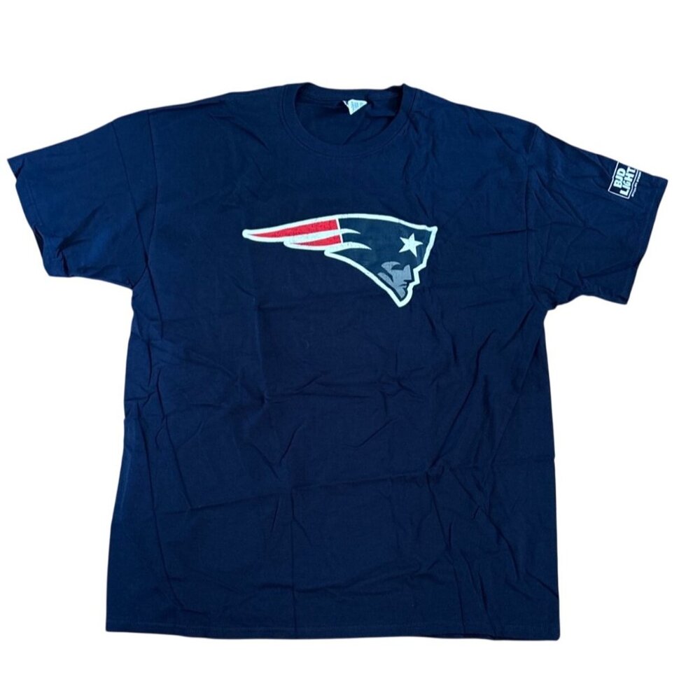 New England Patriots T-Shirt XL Jerzees Blue HiDensi-T Cotton Bud Light Logo New